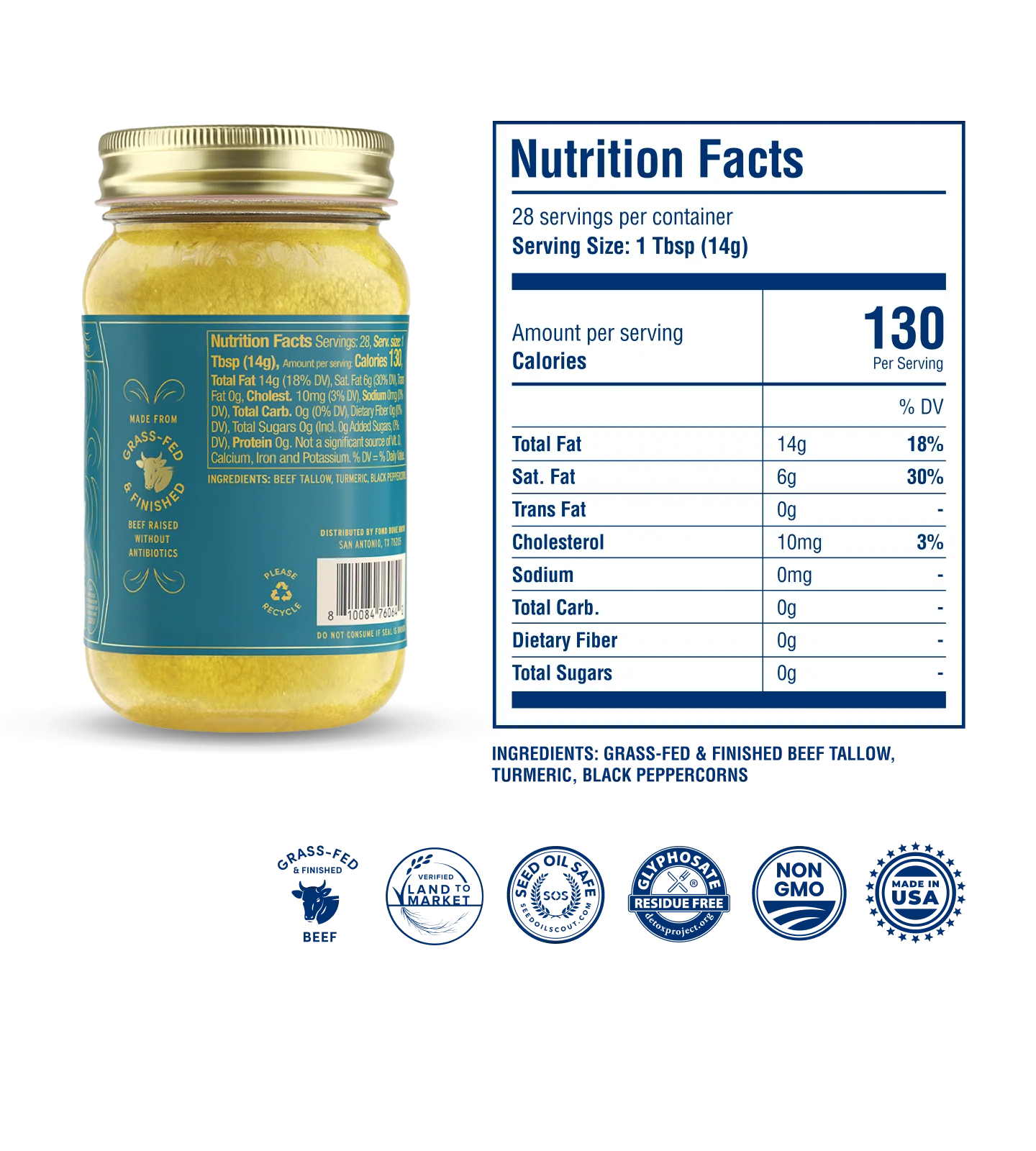 Grass-Fed & Finished Beef Tallow - Turmeric & Black Pepper - Image 3